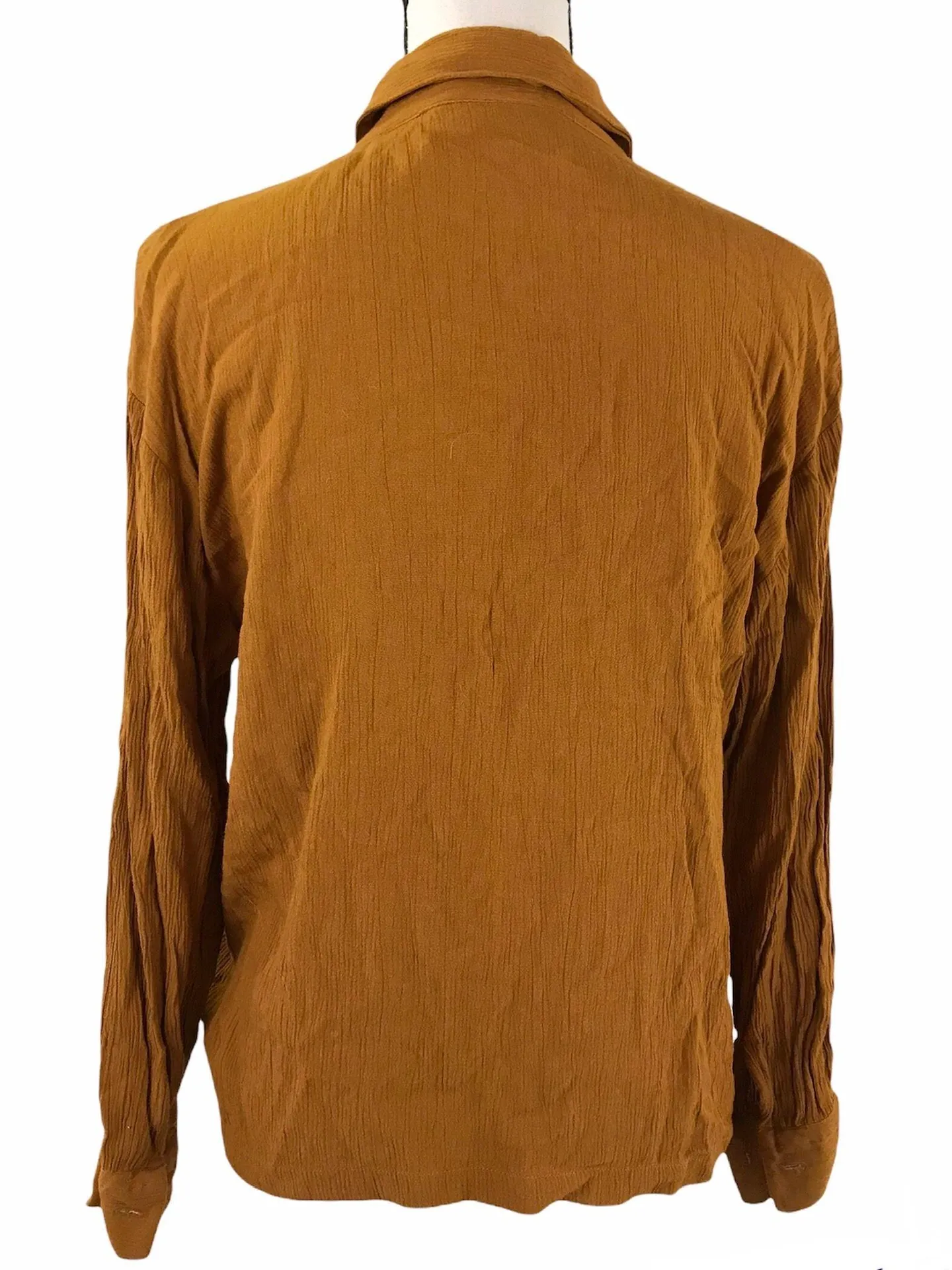 Vintage 90s ERA Yellow Ochre Crinkle Textured Long Sleeve Button Up Shirt Loose - Image 2