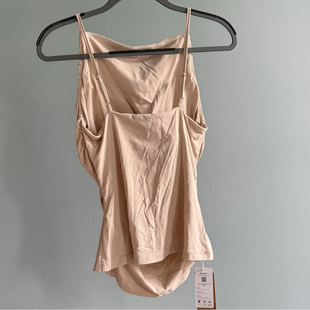 NWT OGL Adjustable Spaghetti Straps Side Ruched Brami Tank, Beige | Size Large - Image 4