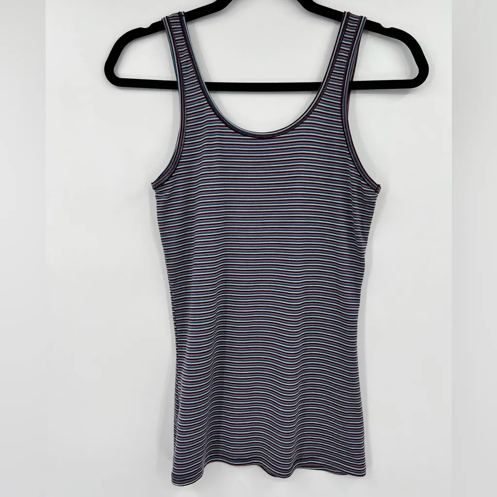 Icebreaker Merino Wool Striped Tank Top Scoop Neck Blue Purple Maroon Pink Small - Image 3