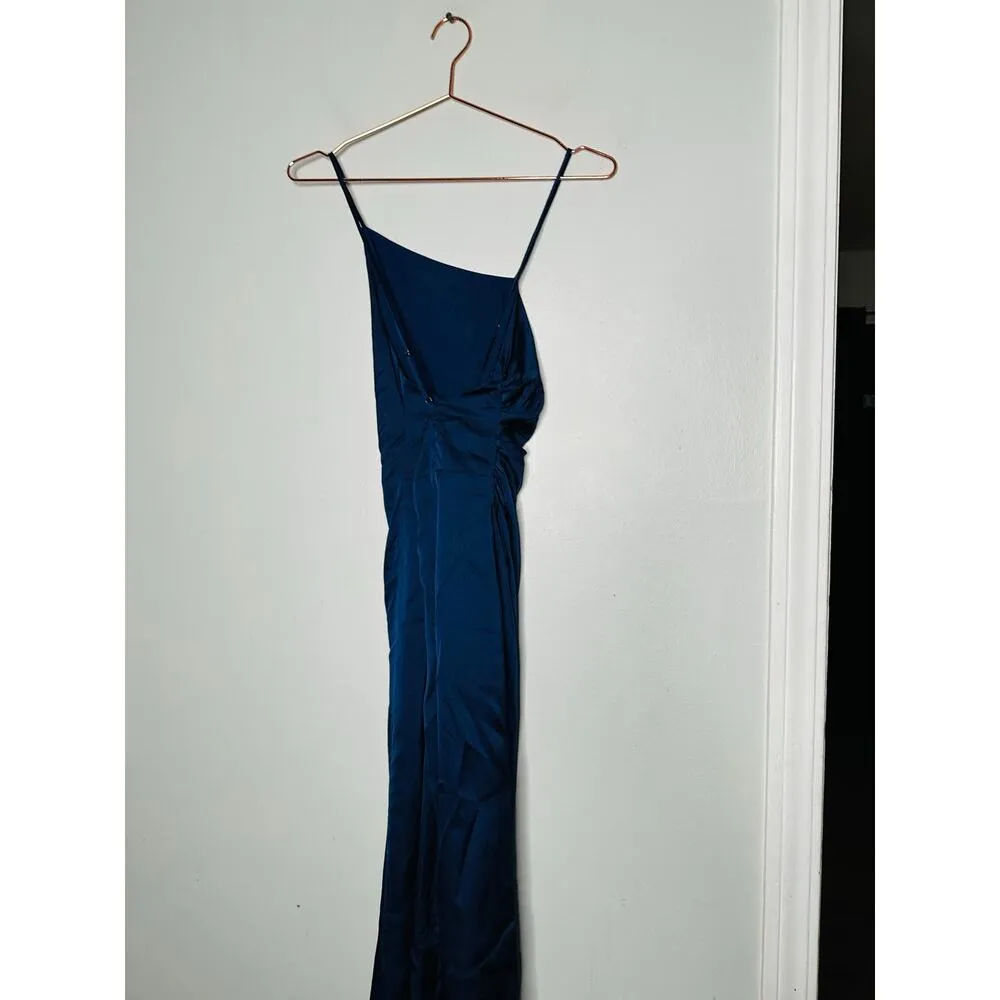 MILLY Dark Blue Satin Asymmetrical Electra Adjustable Straps Slip Dress Size 0 - Image 8