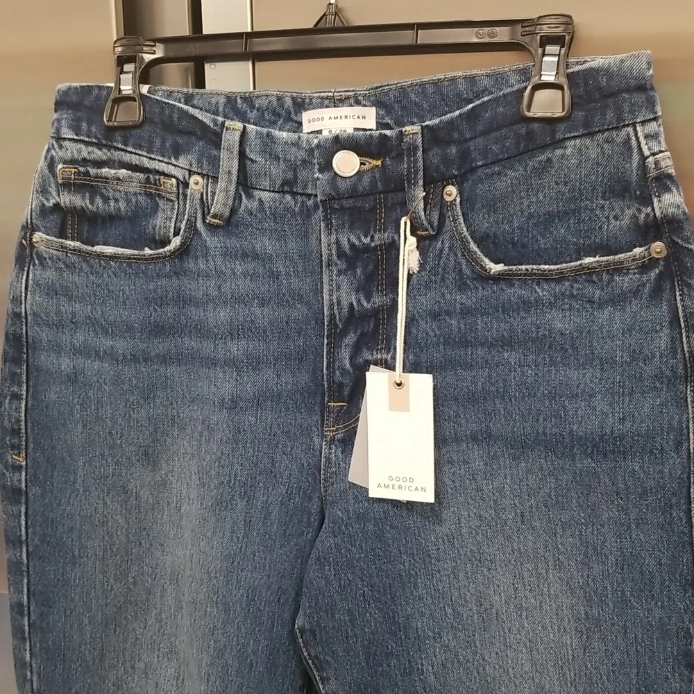 💕GOOD AMERICAN💕 Good Vintage Straight-Leg High-Rise Raw Hem Jeans 6/28 NWT - Image 12
