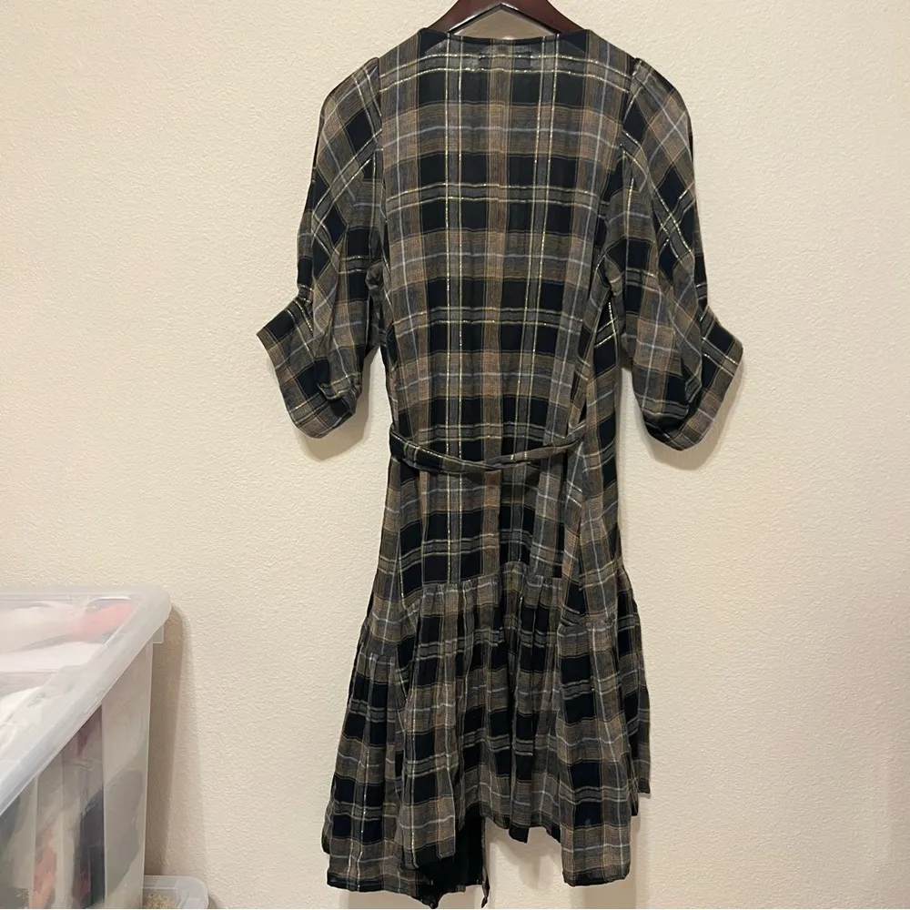Apiece Apart Plaid Print asymmetric Knee-Length wrap Dress, gauzy cotton, sz 0 - Image 13
