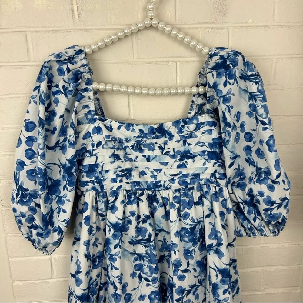 Abercrombie & Fitch Emerson Poplin Blue Floral Puff Sleeve Mini Dress Size S - Image 6