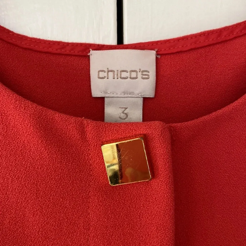 Chicos Size 3 Deep Coral‎ Blazer Gold Closure Crepe Swing Jacket Coat Chico’s XL - Image 5