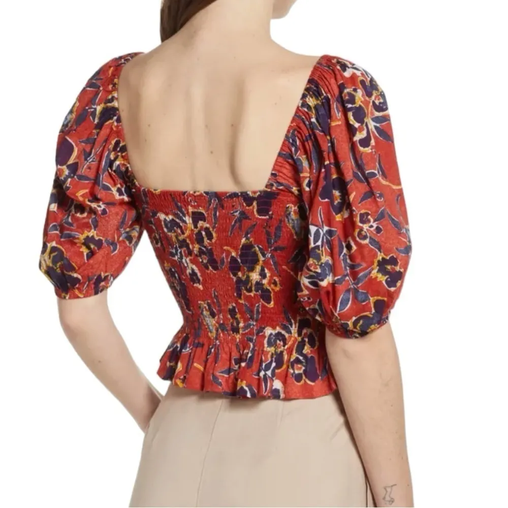 BP Floral Print Smocked Crop Top Puff short sleeves cotton blend Sz 1XL - Image 3