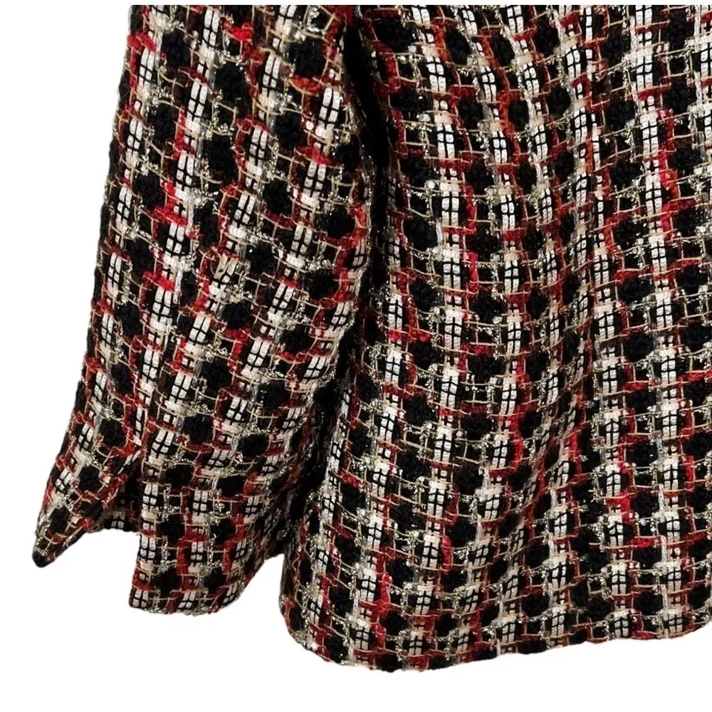 Chicos Fabulous Fall Signie Wool Blend Black Metallic Tweed Plaid Blazer Jacket - Image 11