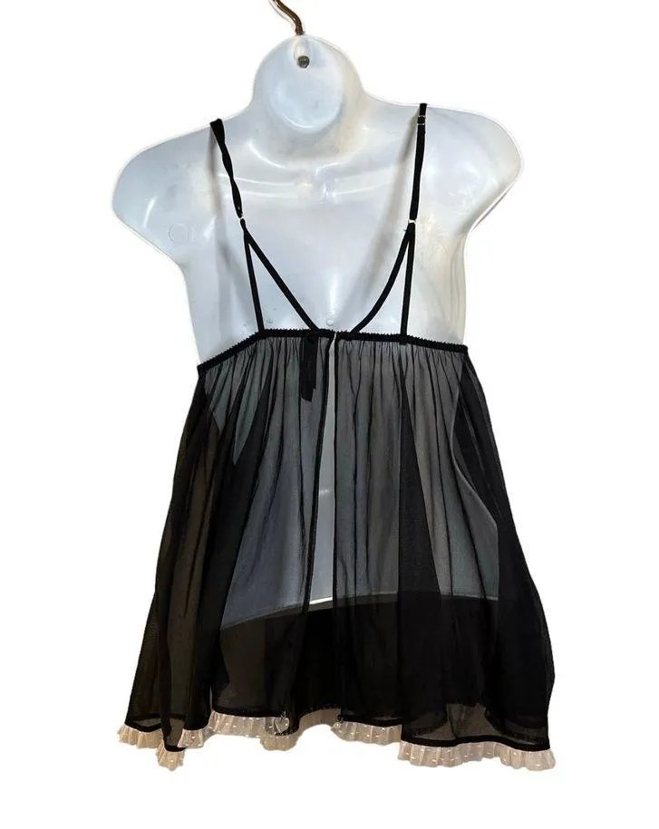 Victoria's Secret Sheer Black Pink Babydoll Lingerie Top Size Small - Image 2