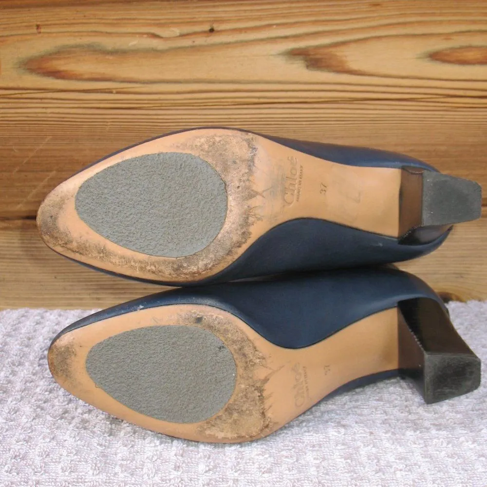 Chloe Navy Blue Heeled Ankle Boots Size 6 6.5 - Image 7