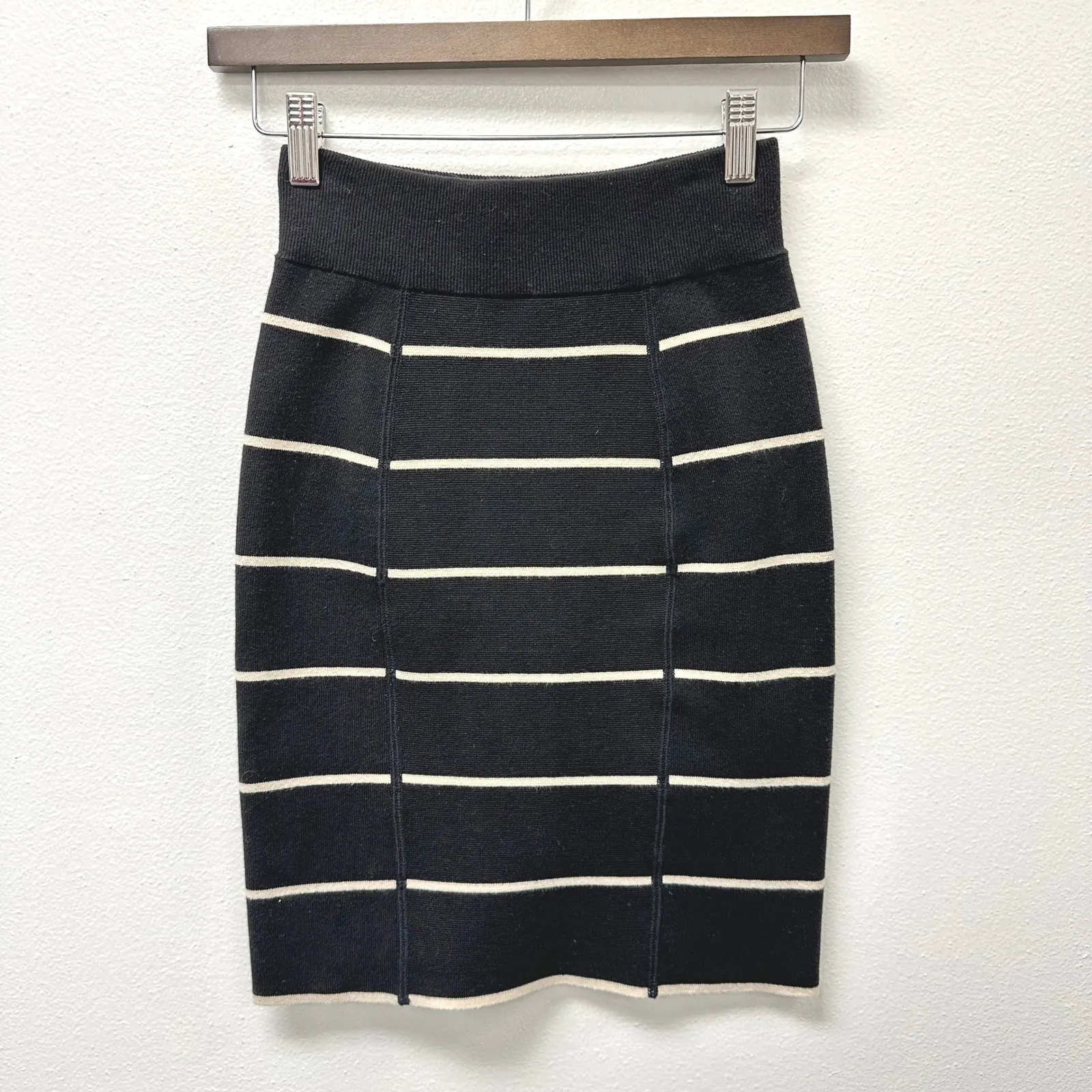 A.L.C. Womens Striped Knit Stretch Pencil Skirt Black XS - Image 2
