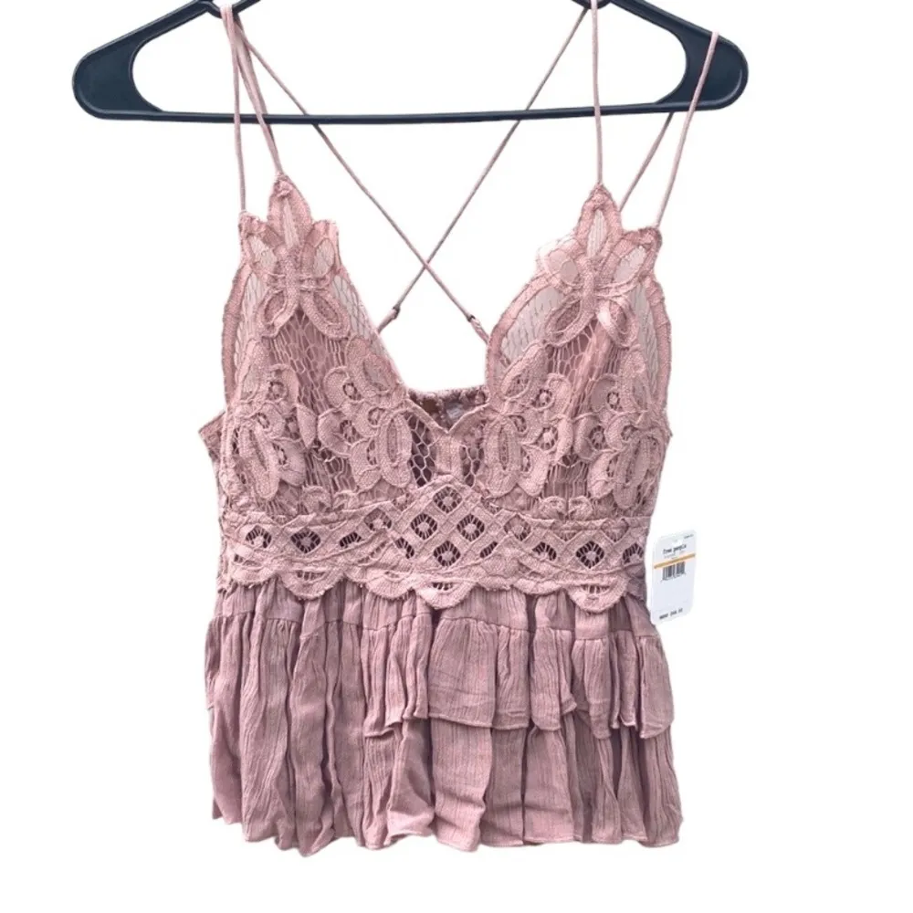 NWT Free People Womens small mauve pink Adella lace cross strap cami top - Image 5