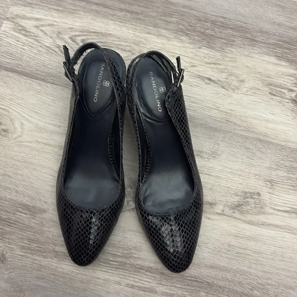 Blue Snakeskin Print Double Buckle Sling Back 3" Block Heels Size 7.5M - Image 3