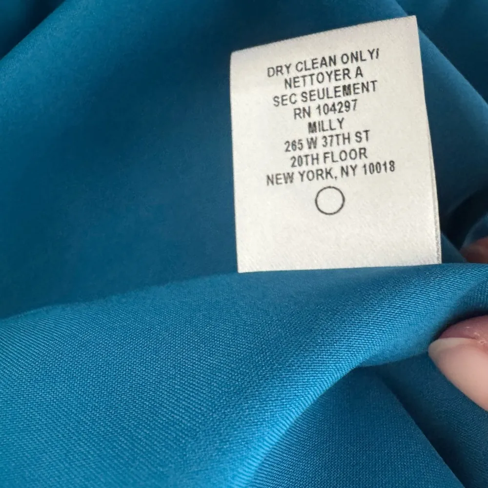 Milly Teal Long Sleeve Split Neck Mini Dress Puff Sleeve Cocktail Party Size 8 - Image 10