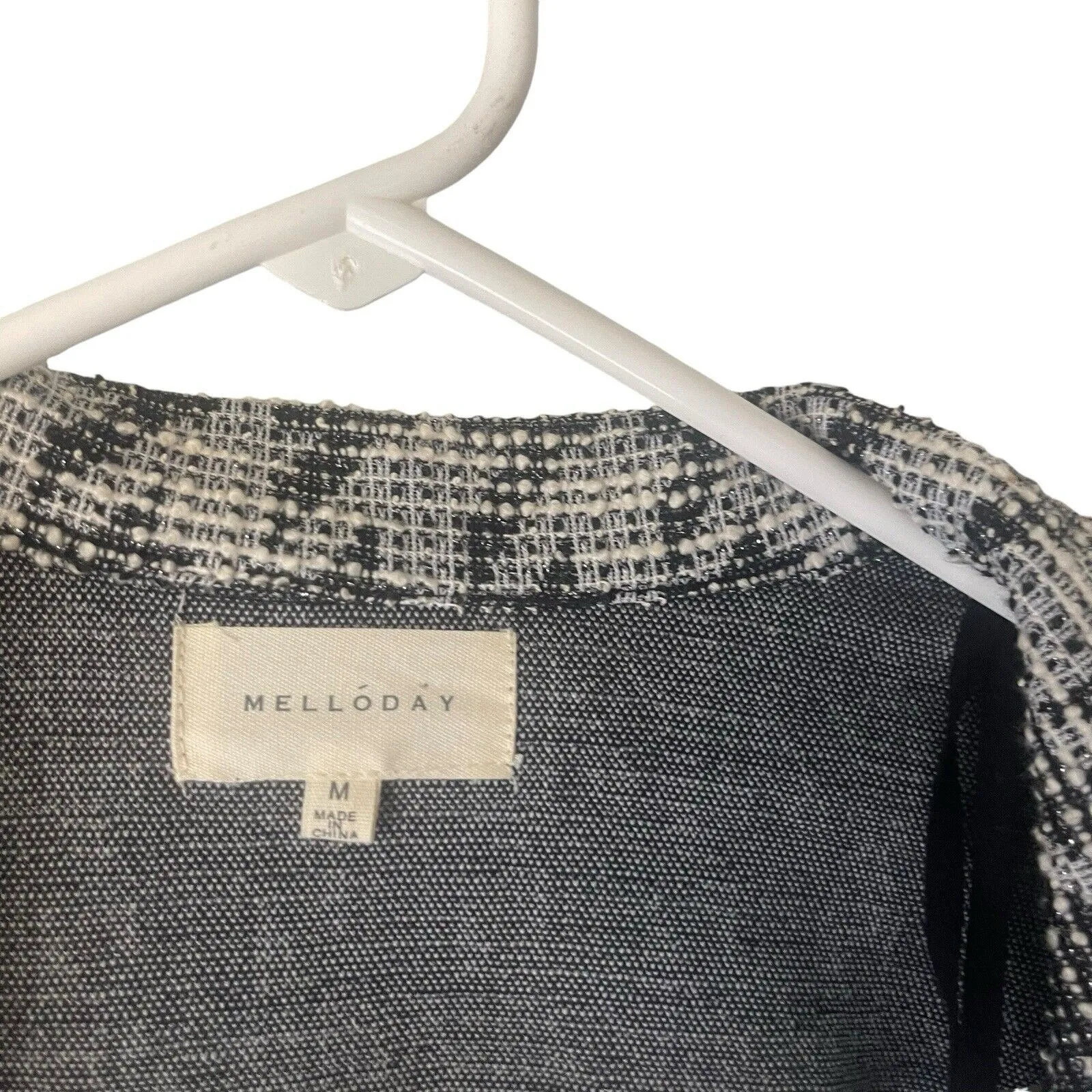 Mellow Day Women's SIze Medium Houndstooth Long Career Cardigan Sweater Black - Image 8