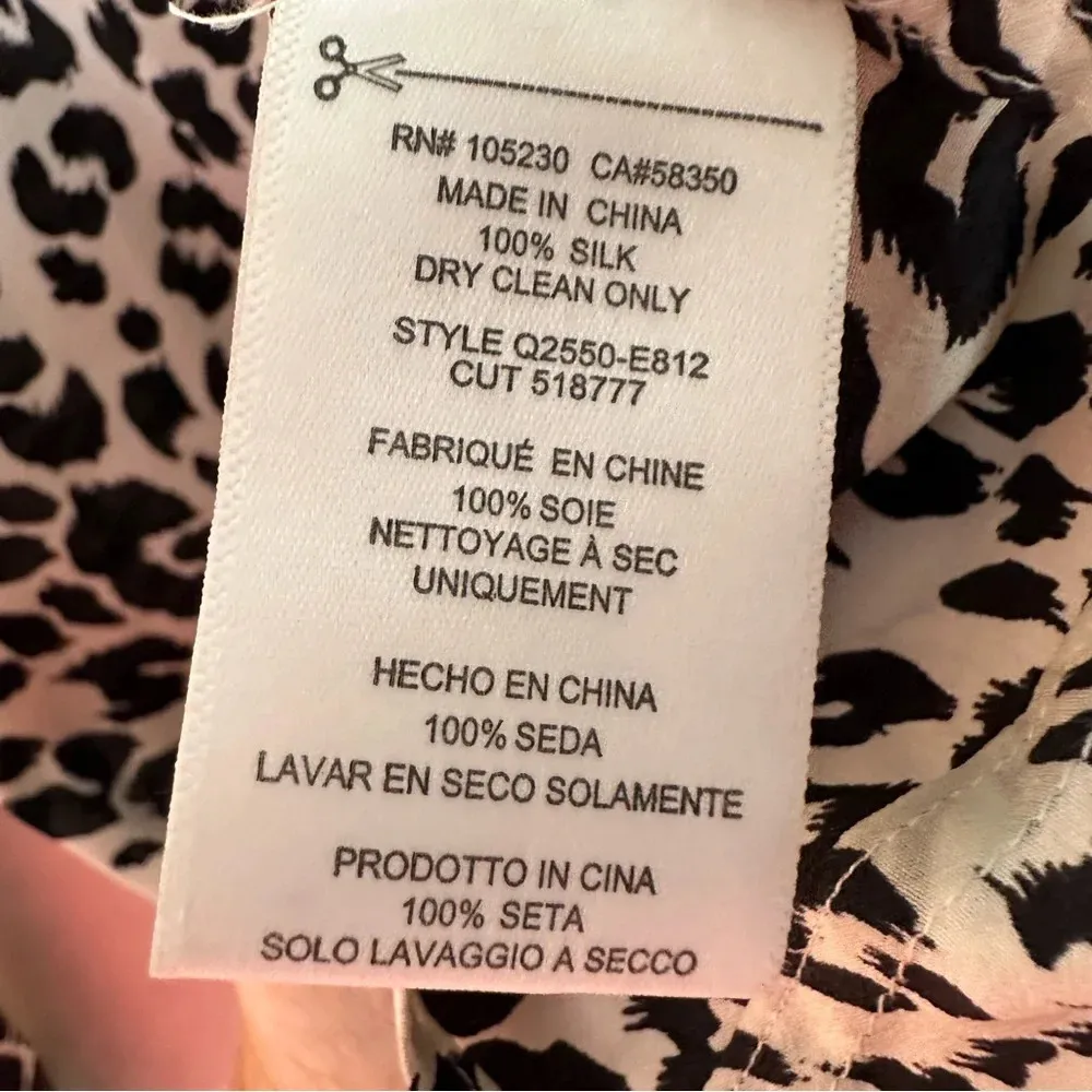 Equipment Femme Leema Black/White Leopard Print Tie Neck Long Sleeve Dress Small - Image 9