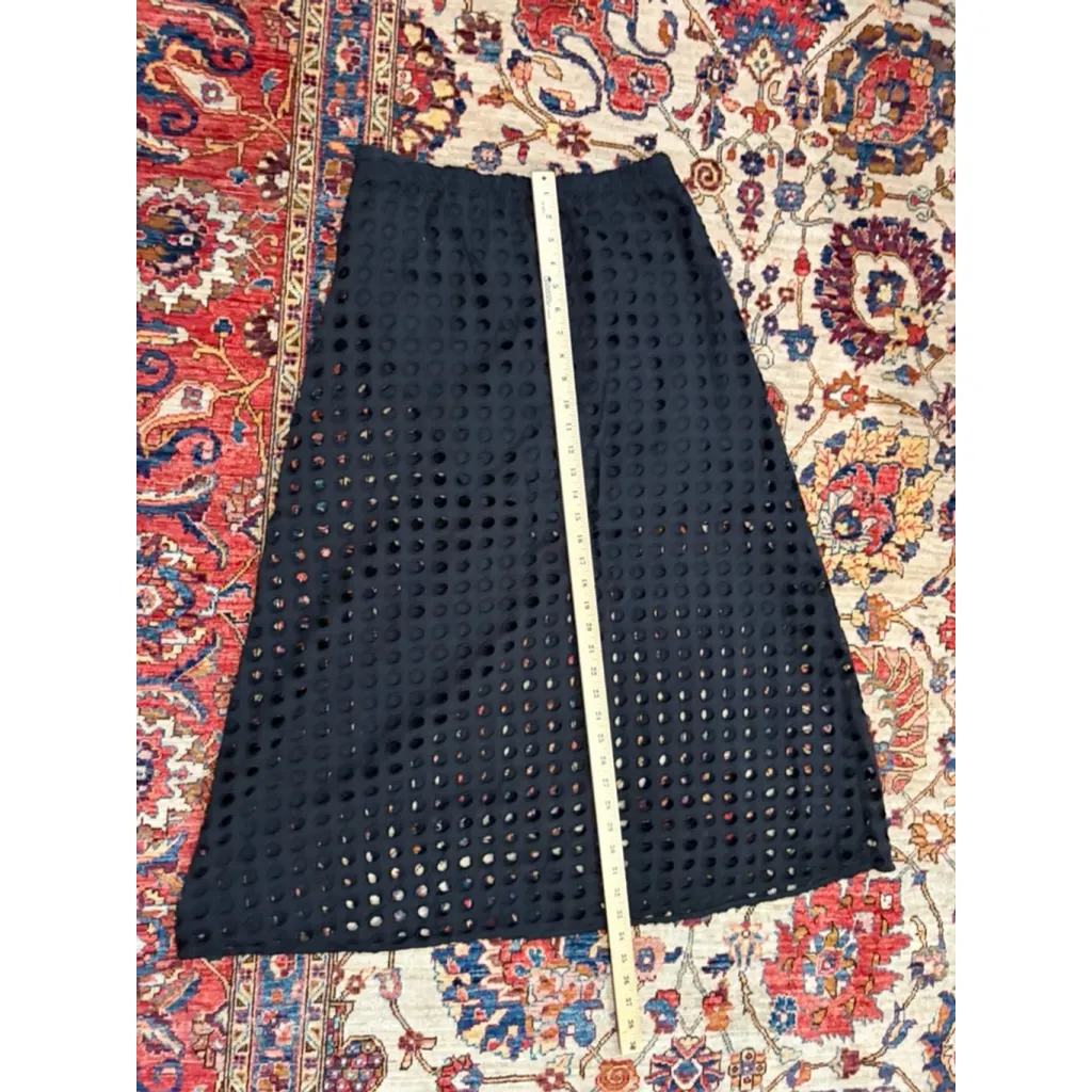 Tuckernuck Black Eyelet Midi Skirt M Cotton Lined Elastic Waist Nautical Preppy - Image 7