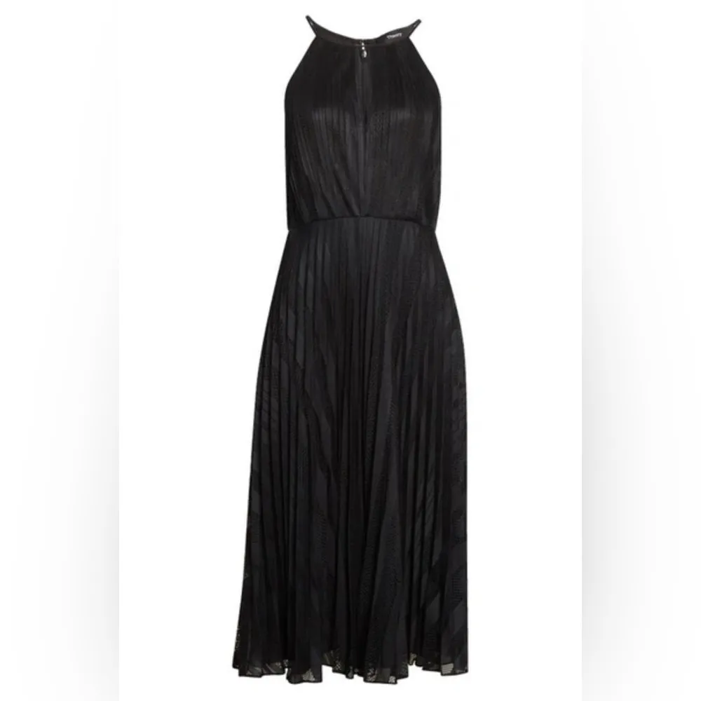 NEW THEORY Pleated Lace Halter Midi Dress, Black Size 2 New w/Tag Retail $595 - Image 2