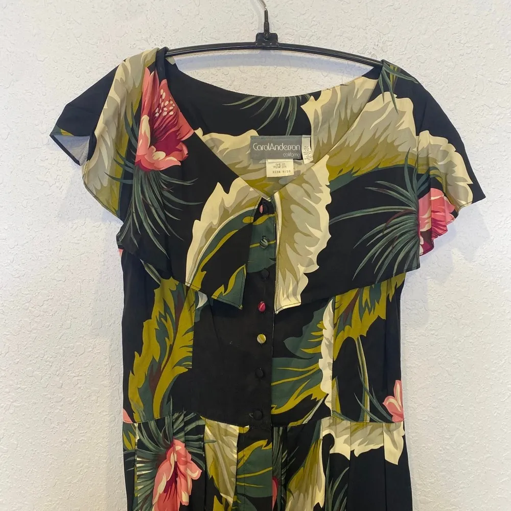 Carol Anderson Vintage Floral Shawl Collar Button Down 1980s Dress Sz Sm - Image 2