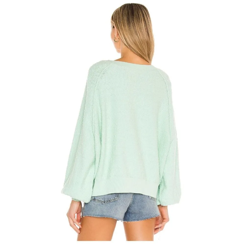 FREE PEOPLE Found My Friend Bouclé Pullover in Misty Jade Size Small - Image 3