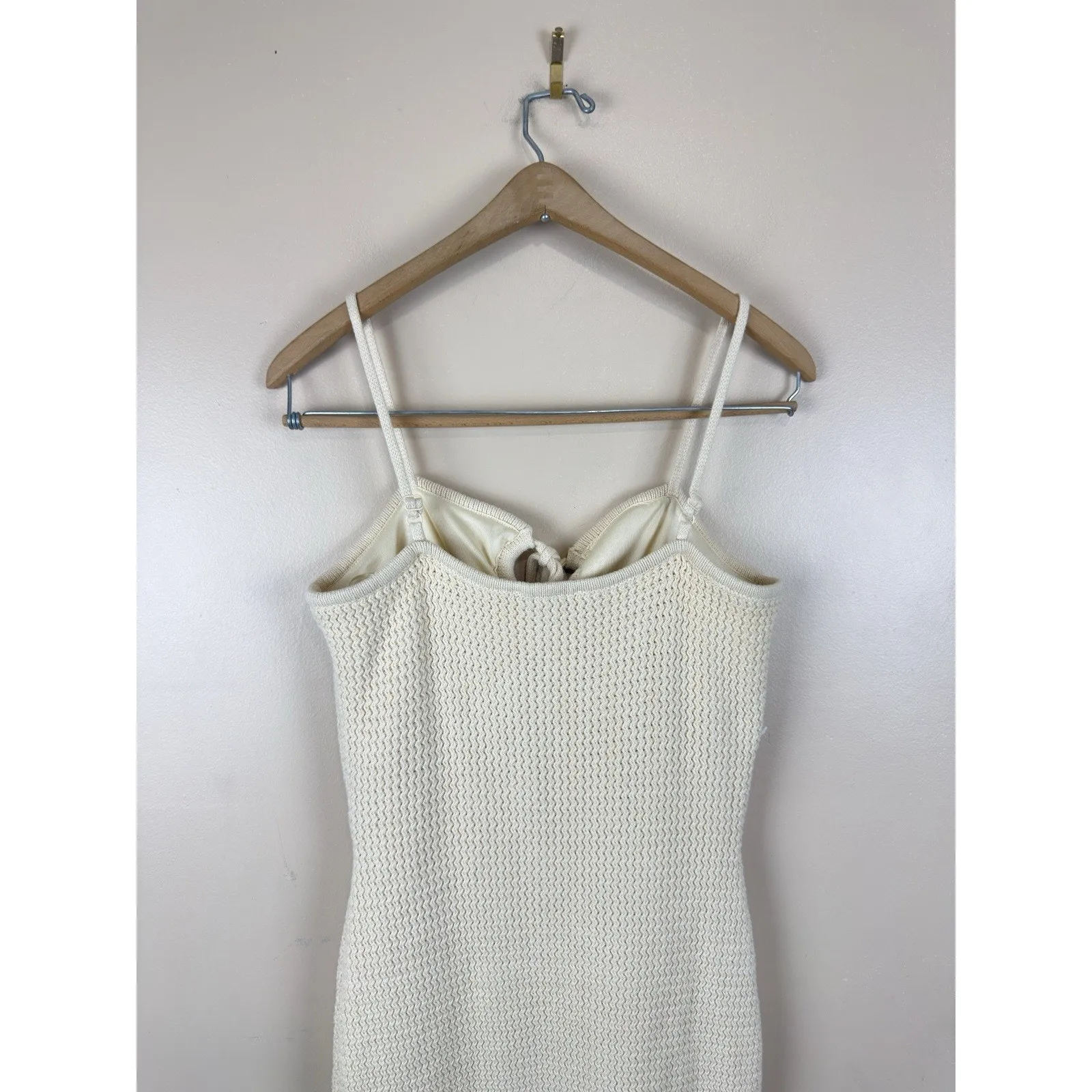 House Of Harlow 1960 Size M Beige Knit Fitted Spaghetti Strap Beach Dress - Image 6