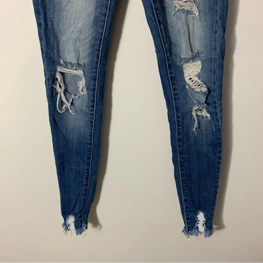 Kancan Skinny Distressed Frayed Hem Jeans Sz 0/23 Blue - Image 4