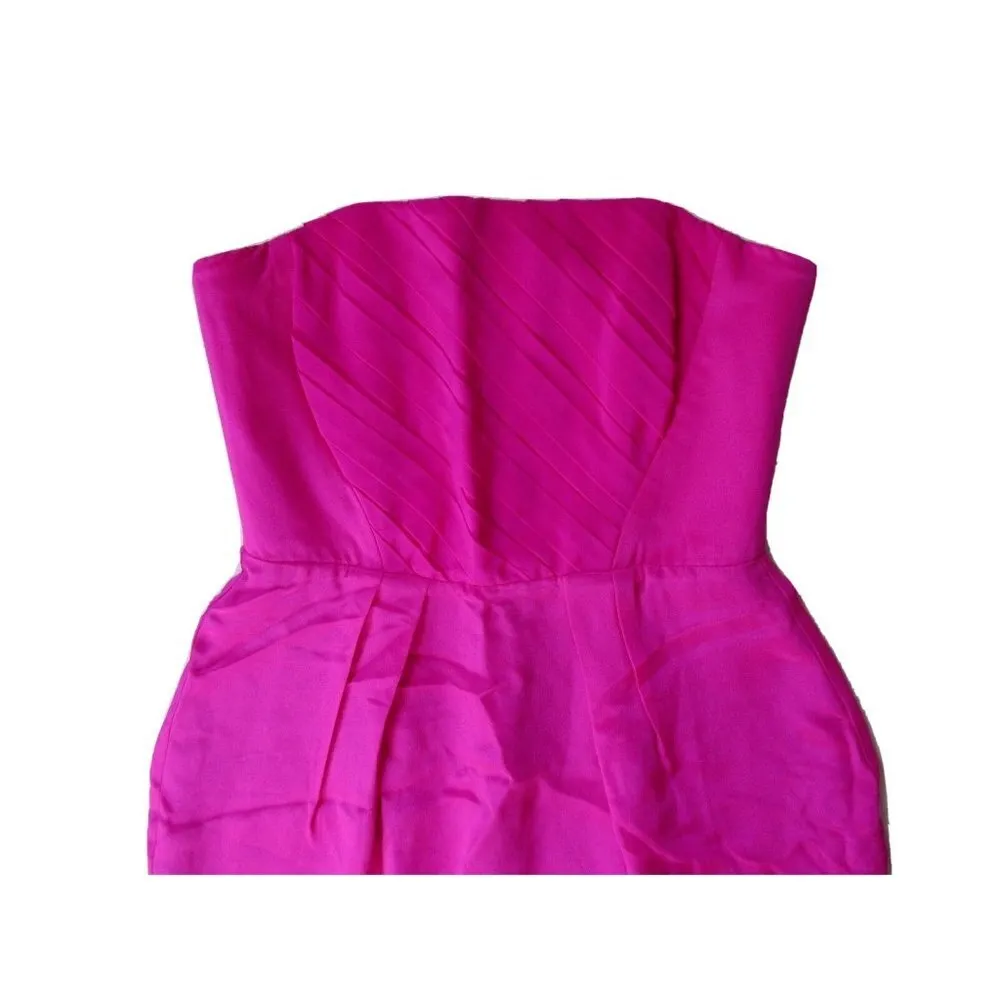 NWoT NAVEN Foxy in Neon Pop Pink Silk Strapless Pleated Bodice Mini Dress M $175 - Image 4