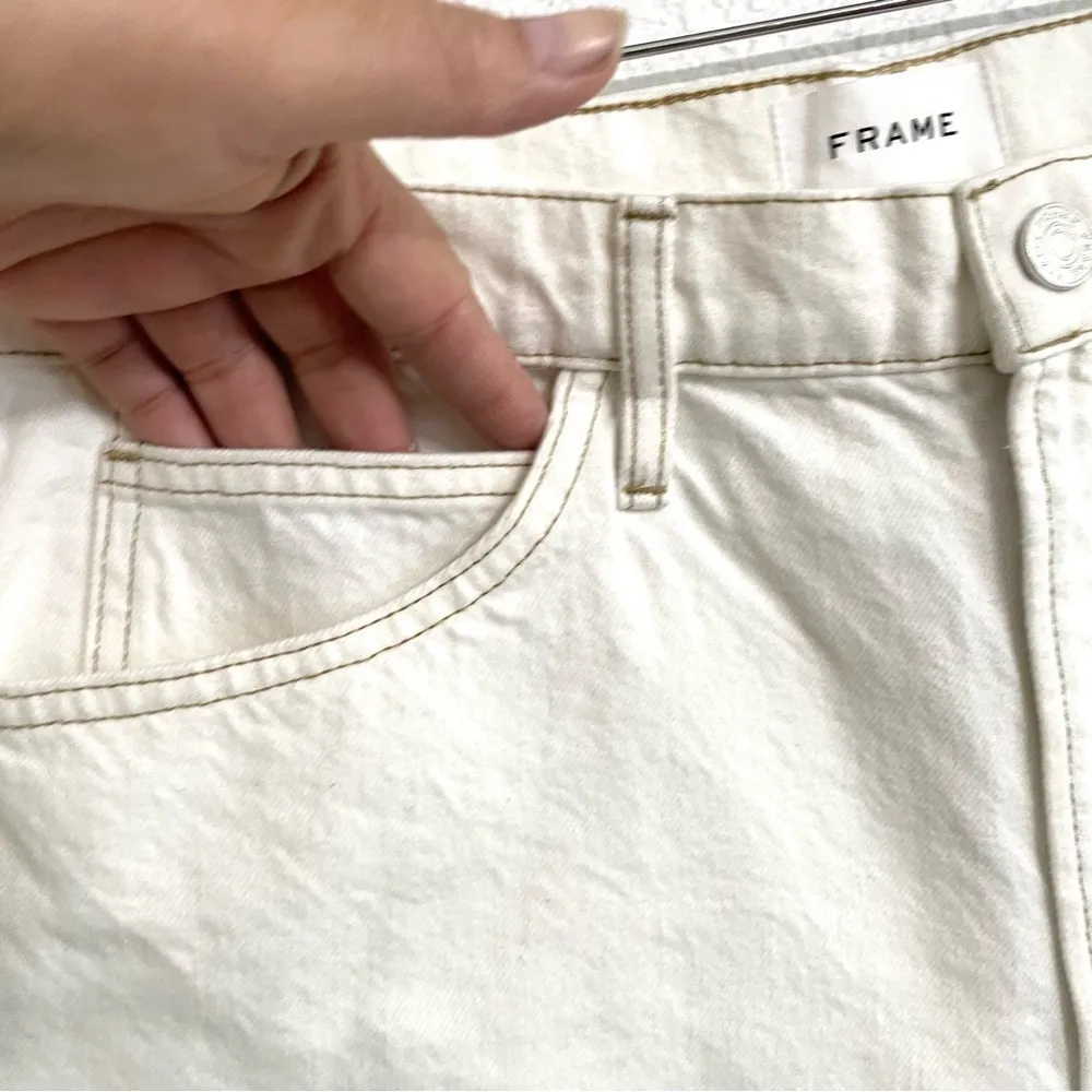 FRAME DENIM Womens Shorts High-Rise Ecru Cuffed Hem Ivory Cotton Size 32 - Image 7