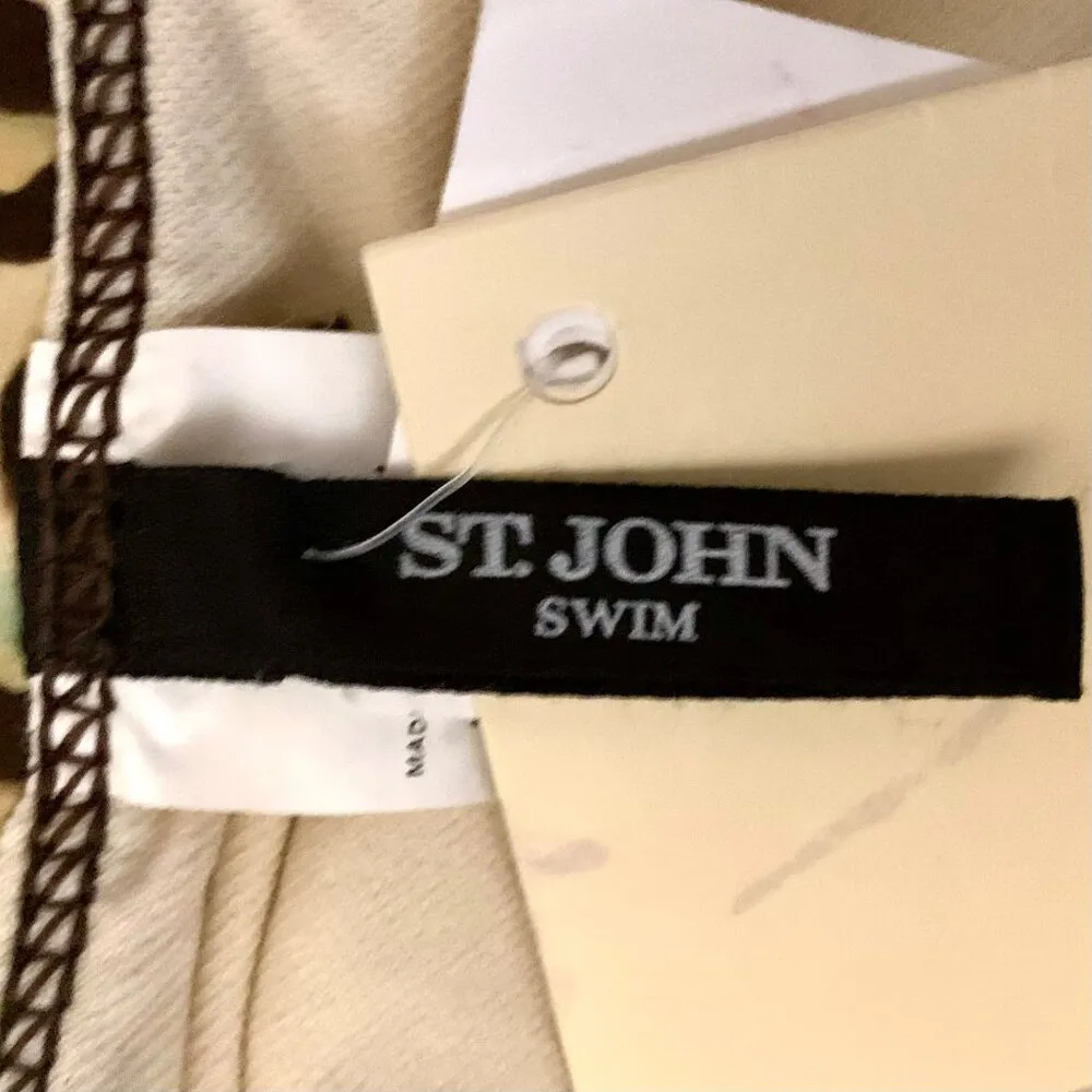 St. John Leopard Print Bikini Bottoms Beaded Size 8 Blue & Brown Resort Travel - Image 9