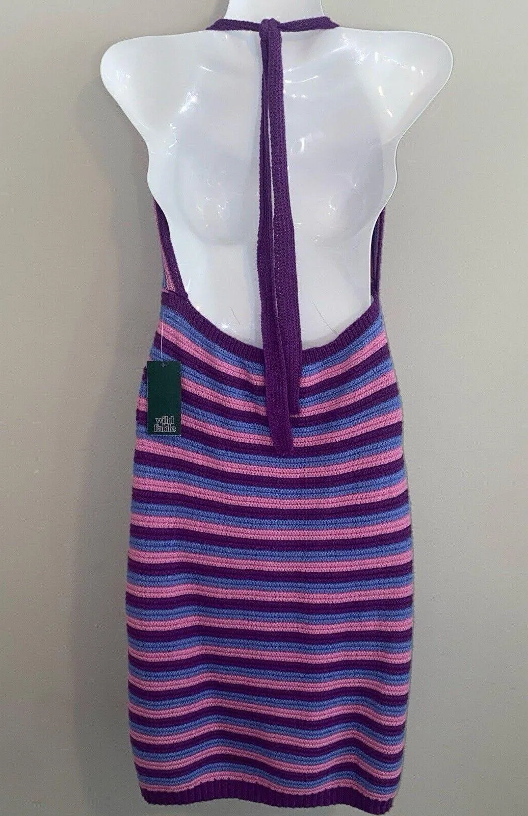 Wild Fable Crochet Purple Pink Blue Striped Halter Sundress Knit Size L  29pky - Image 2