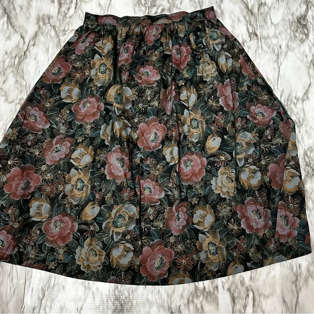 Teal and Gold Midi Floral Skirt And Top Peacock Embellishment Dolman Sleeve 80s Blue Size L - Image 11