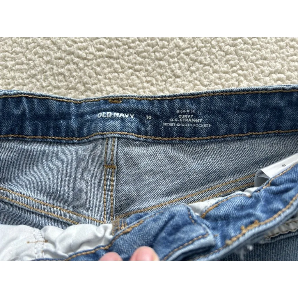 Old Navy Womens High Rise Curvy O.G. Straight Denim Cotton Blend Blue Jeans 10 - Image 5