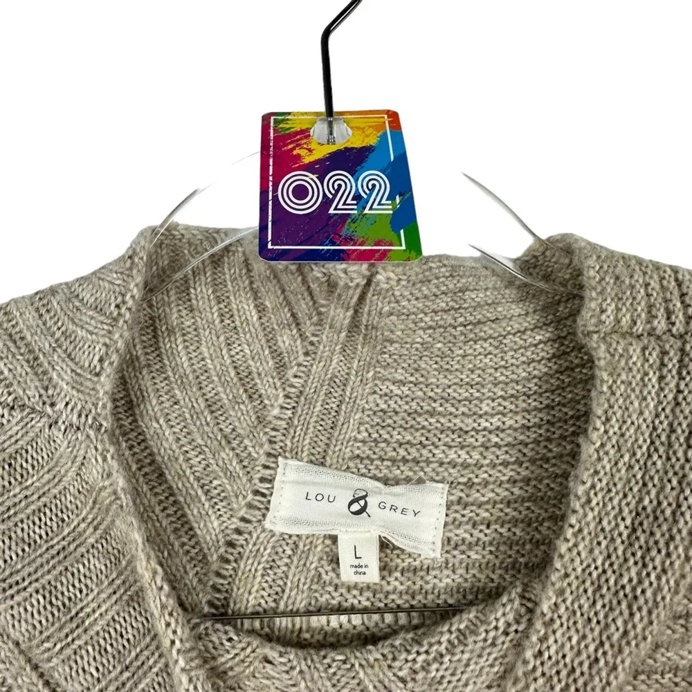 Lou & grey  Oatmeal Ribbed Mock Neck Long Sleeve Cotton Blend Sweater Dress Large - Image 2