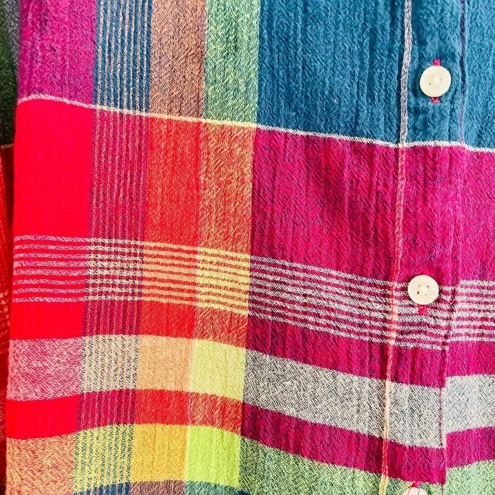 Woolrich Button Down Shirt S Plaid Short Sleeve Multicolor Semi Sheer Cotton - Image 3