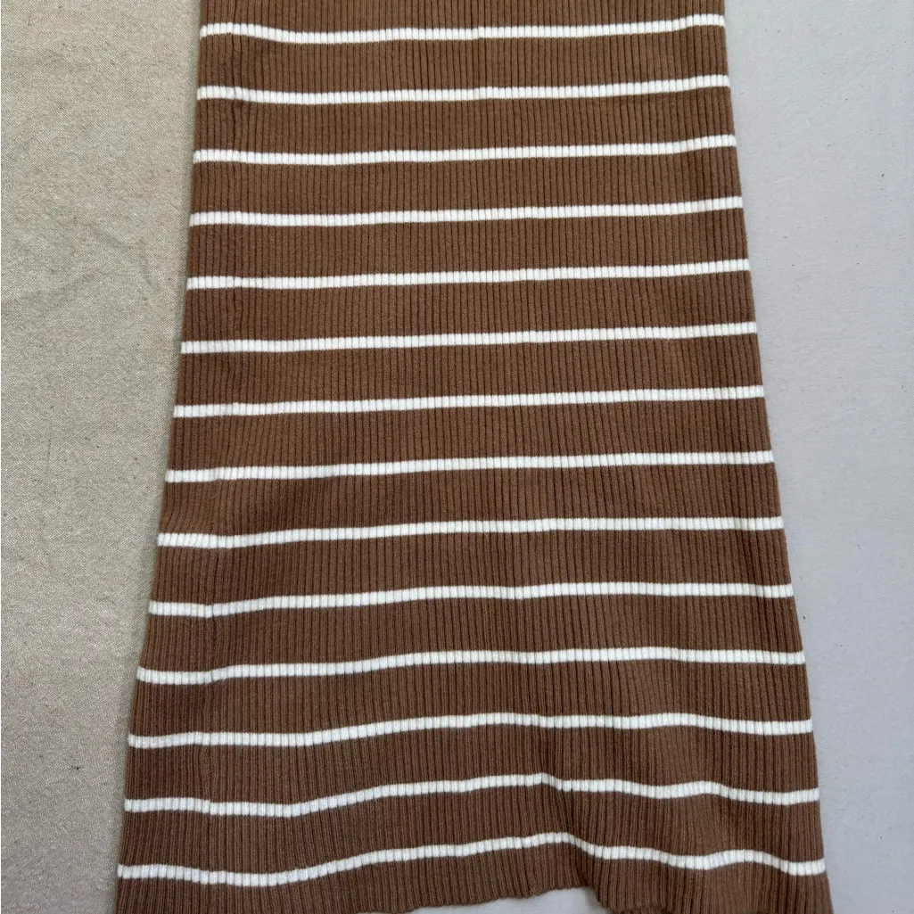 Freshman 1996 Brown Striped Ribbed Knit Long Pull On Skirt with Slit Size XS - Image 4