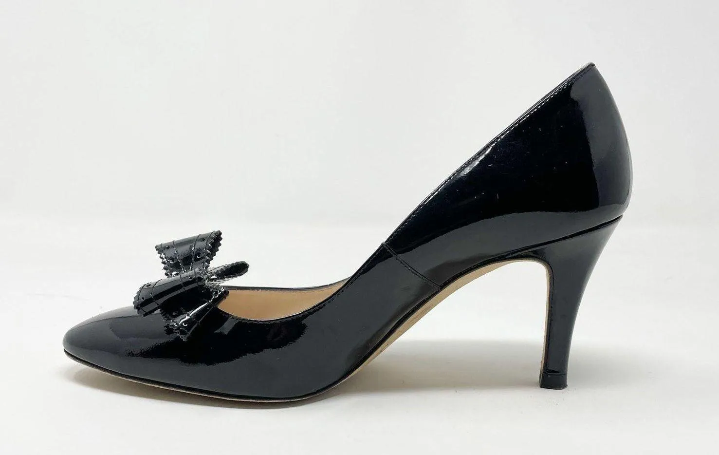 L.K. Bennett Darcia Classic Preppy LK Brogue Black Patent Leather Bow Heels 37 - Image 2