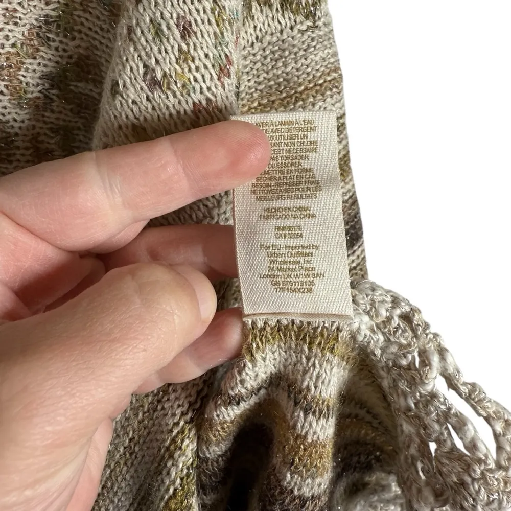 Free People Casablanca Fringe Knit Wool/Linen/Silk/Alpaca Poncho Ivory Multi S - Image 13