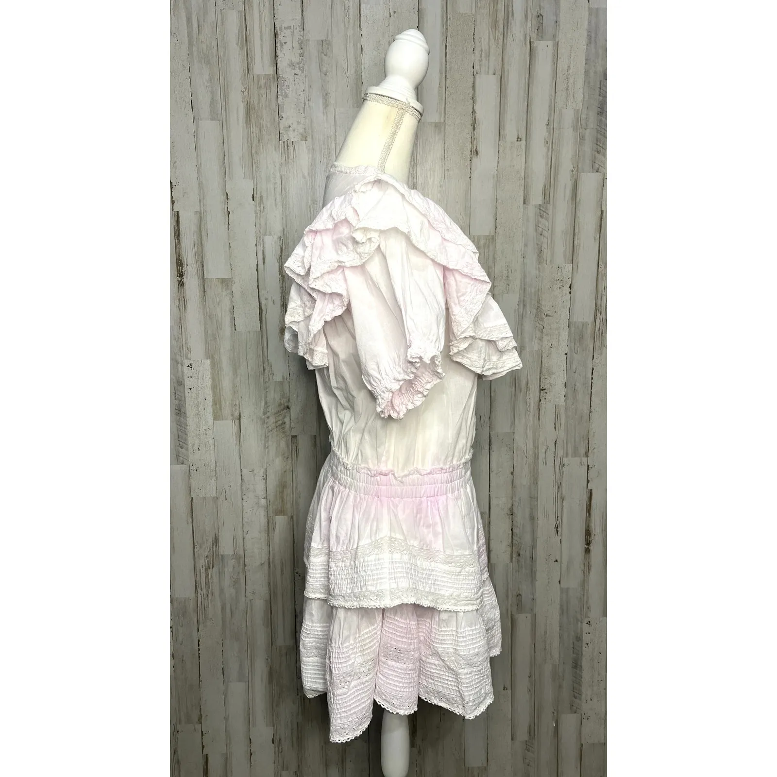 LoveShackFancy Women's XL‎ Pink Eyelet Ruffle Mini Dress - Image 5