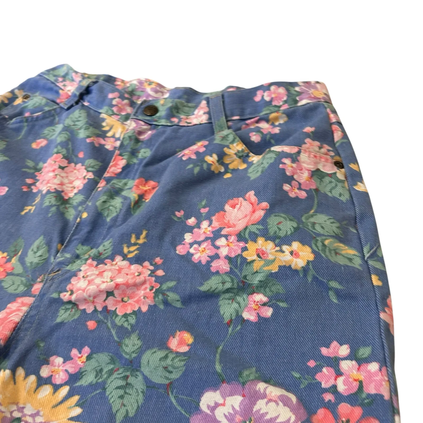 Vintage Floral Denim Bermuda Shorts Sz Small Blue Pink High Waist Festival Cute - Image 7