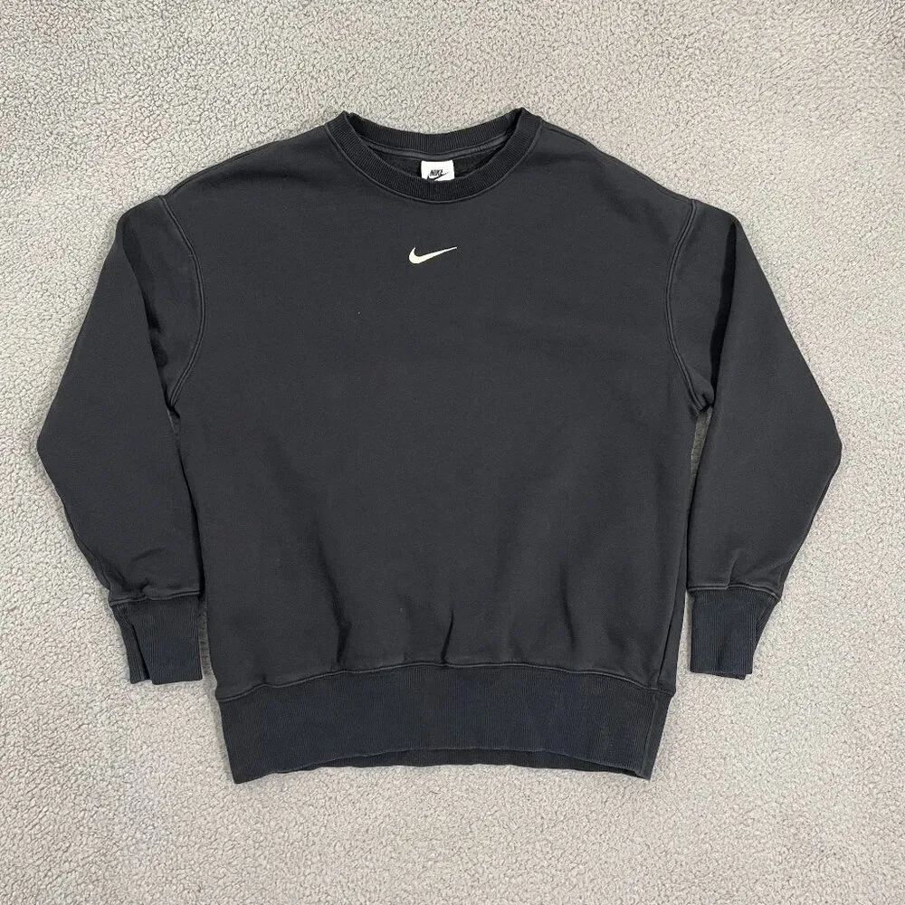 Phoenix Fleece Sweatshirt Women S Black Oversized Middle Swoosh Crewneck - Image 2