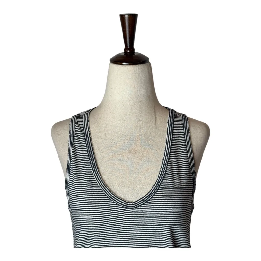 AMO Tank‎ Top Women Small Blue White Cotton Striped Distressed V Neck Preppy - Image 3