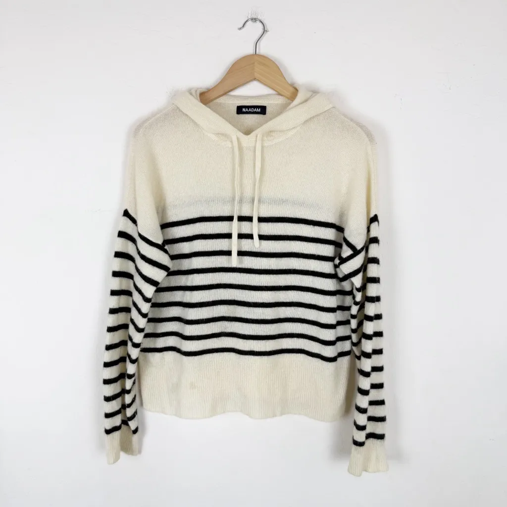 Naadam Striped Cashmere Oversized Hoodie White Size XS - Image 5