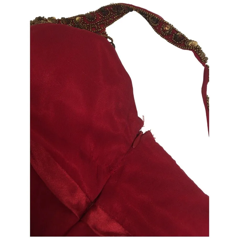 Adrianna Papell Evening Silk Embellished Beaded Gypsy Strap Dress Red 12 - Image 13