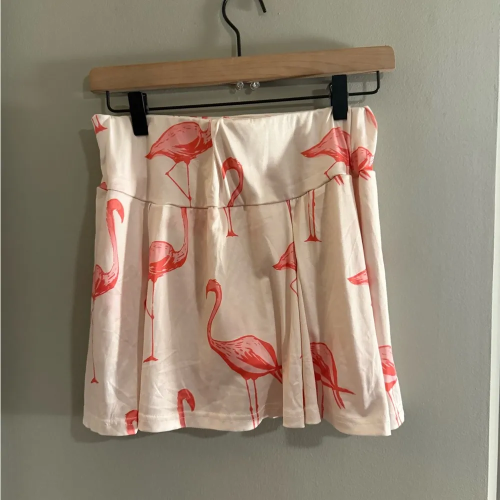 Flamingo Cream and Pink Pleated Mini Skater Skirt White Size M - Image 2