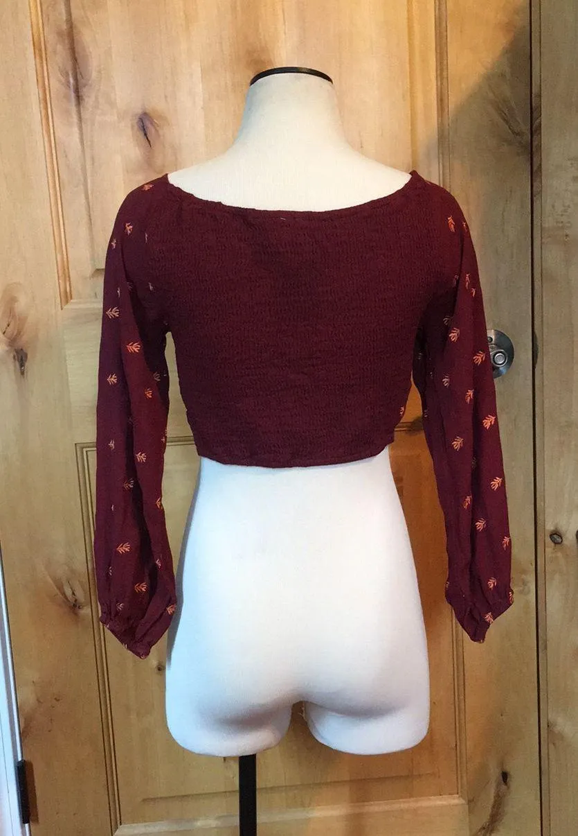 UO Anthro Revolve RAGA Red Leaf Print Knotted Crop Top $97 EUC M - Image 4