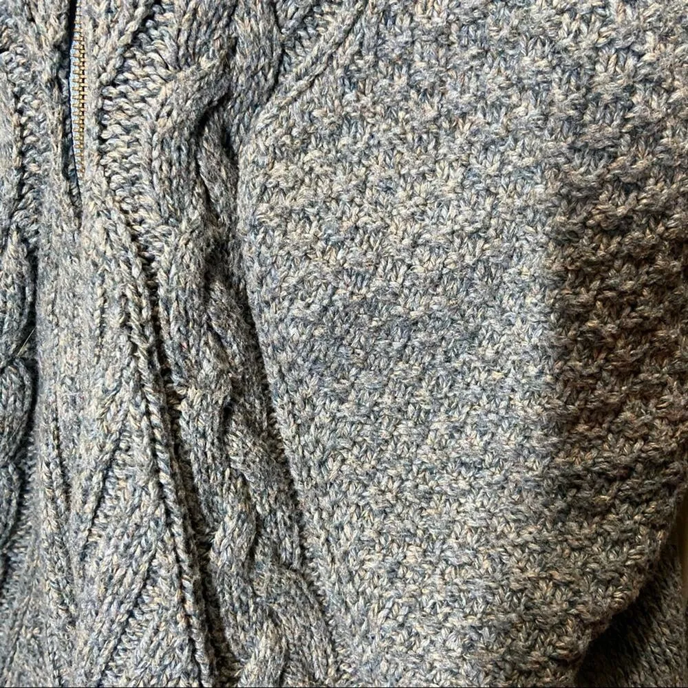 Woolrich Cable Knit Zip Cardigan Merino Wool Cotton Marled Lagenlook Blue Large - Image 2