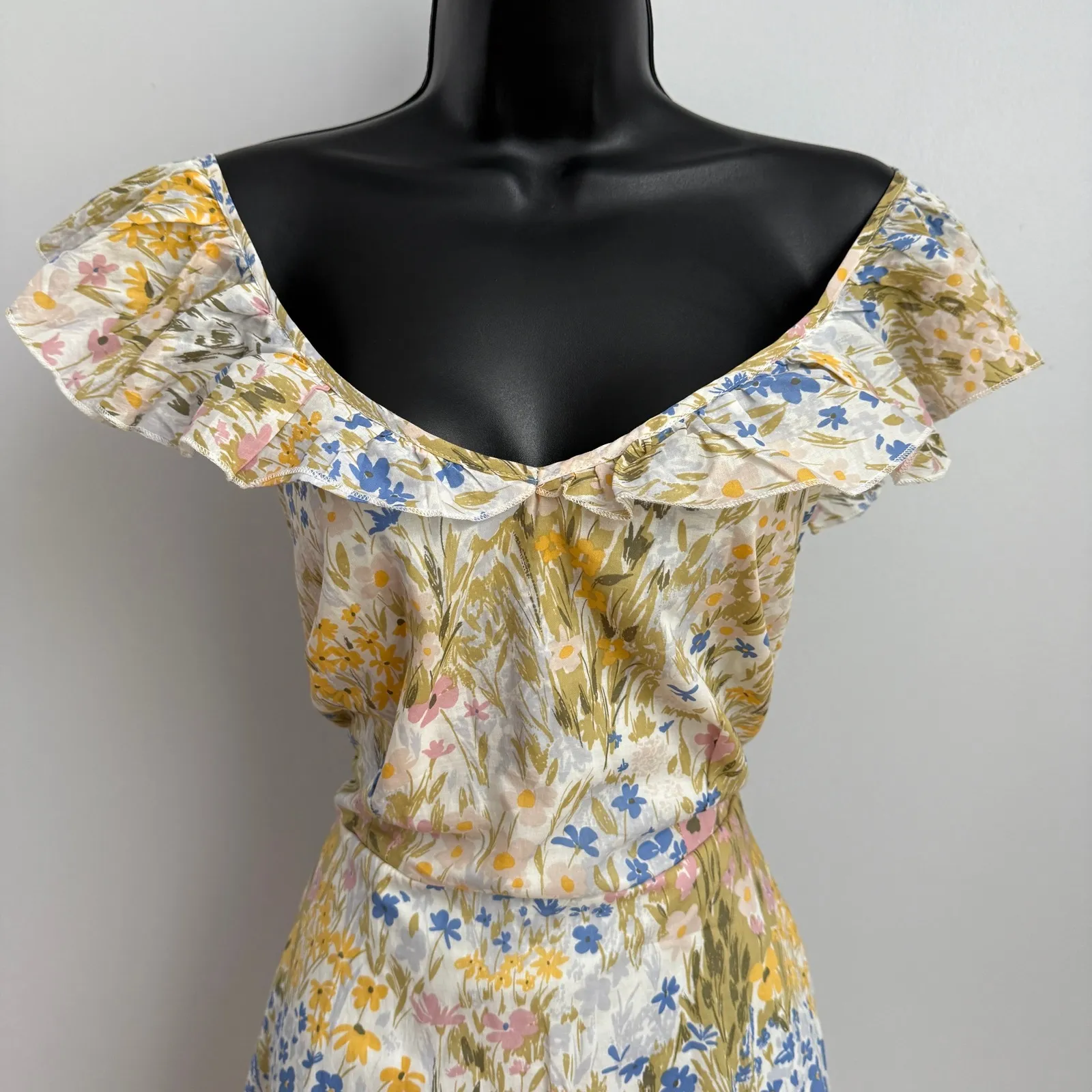 Wildfox cottage Floral Print Dress Ruffle Cap Sleeve‎ Mini Dress sz M - Image 2