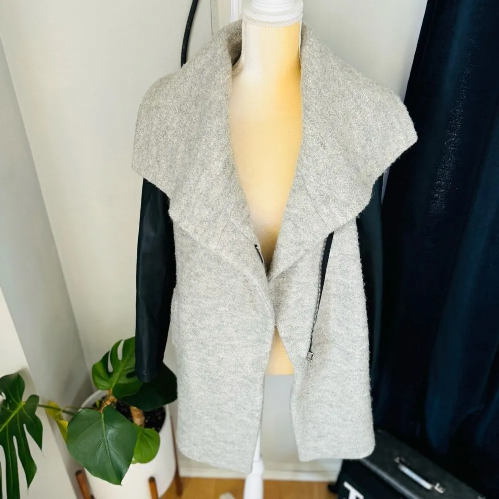 Express Shawl Collar Faux Leather Sleeve‎ Zip Coat, Size Small, Gray/Black, NWOT - Image 10