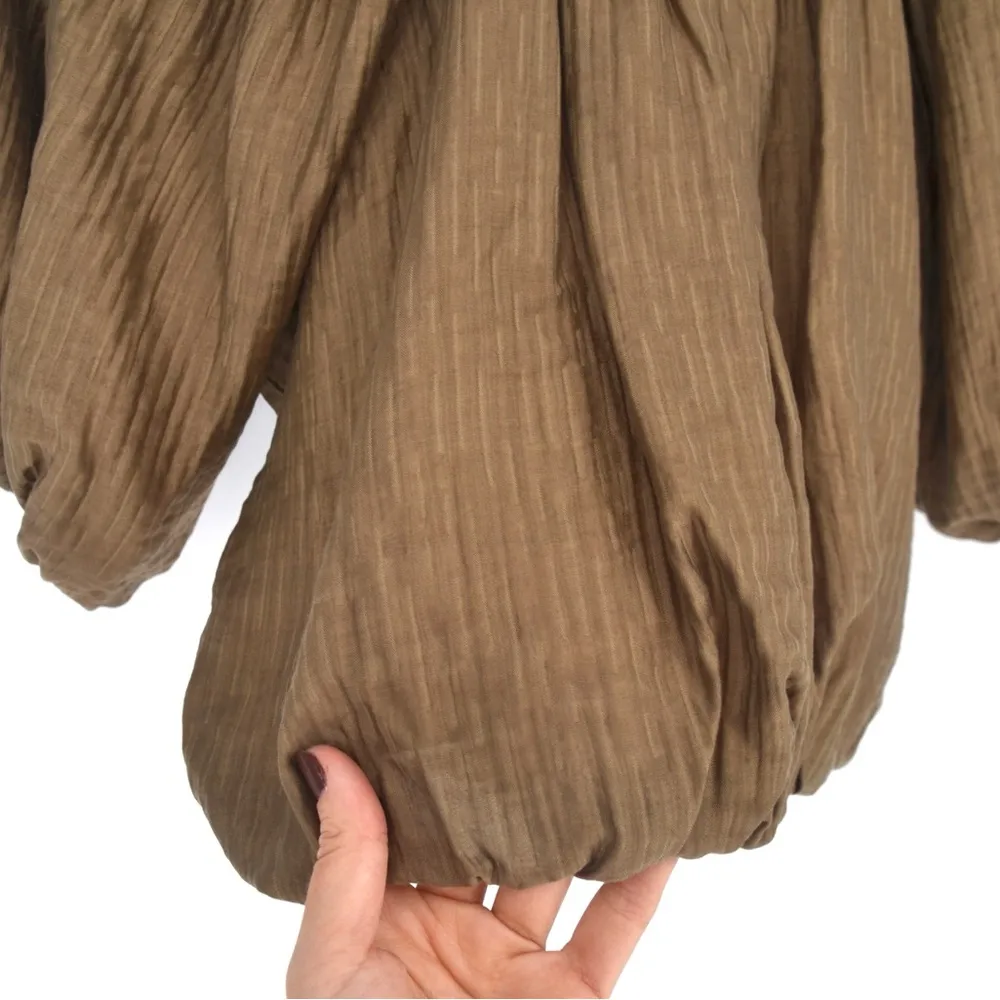 Oak + Fort Textured Puff Sleeve Crop Top Off The Shoulder Brown Women's S - Image 3