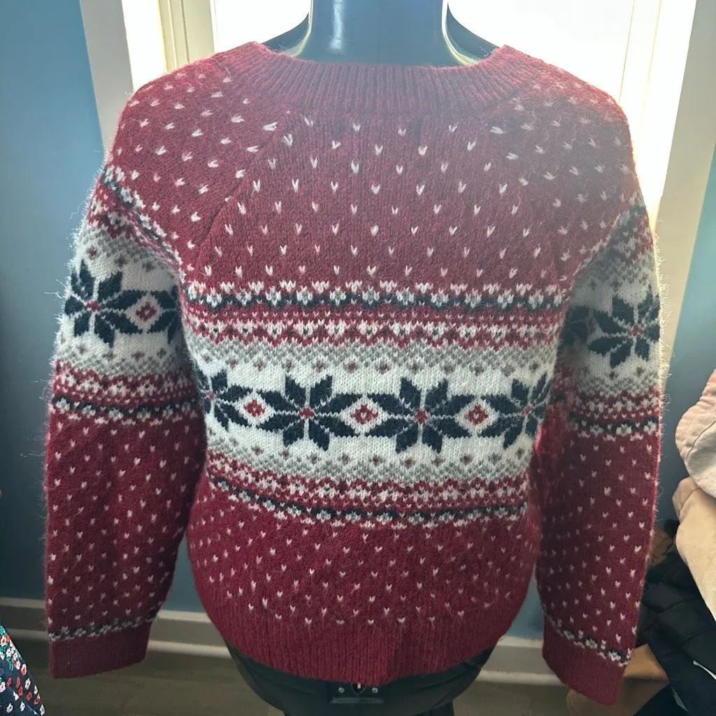 Old Navy L red snowflake fair isle button down cardigan - Image 2