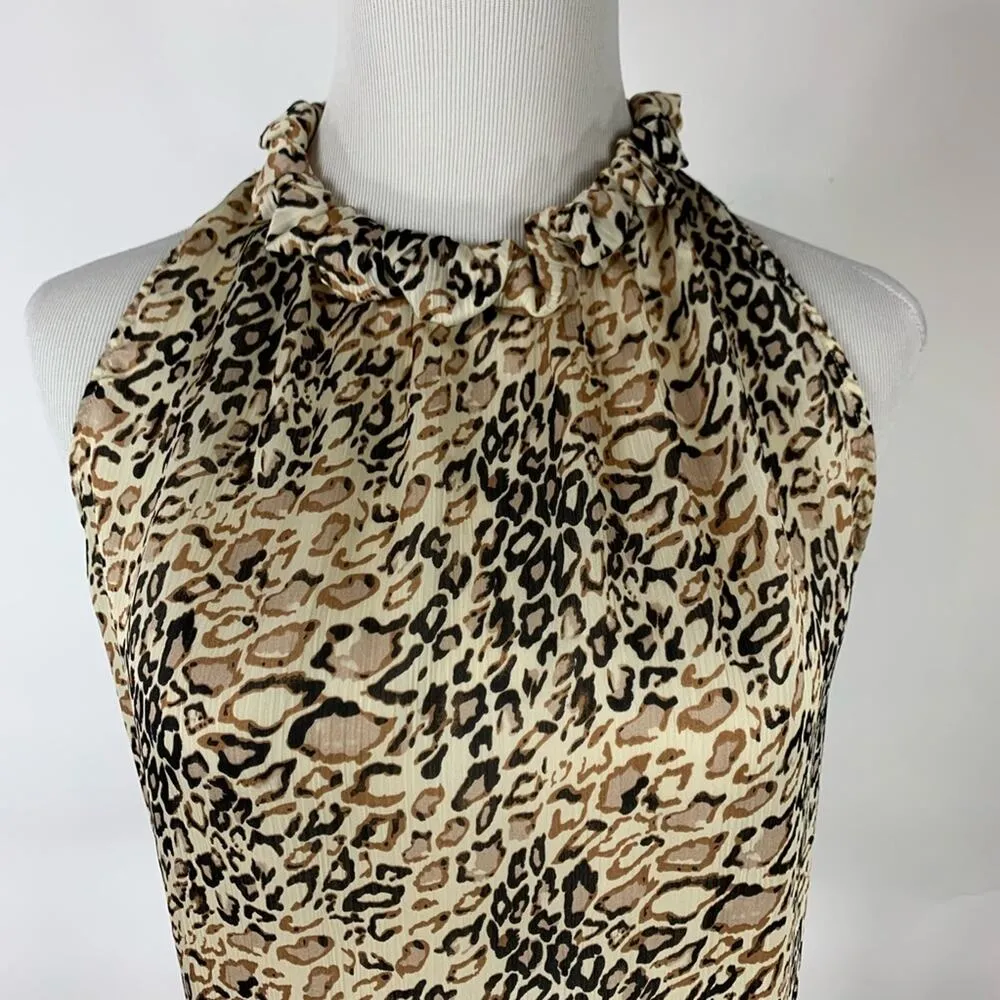 Cheetah Tank Silky Crinkle Top Sz Small Tan - Image 3