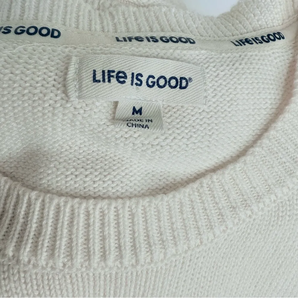Life Is Good White Crew Neck Sweater Yellow Dog Graphic Cotton Blend Size Medium - Image 6